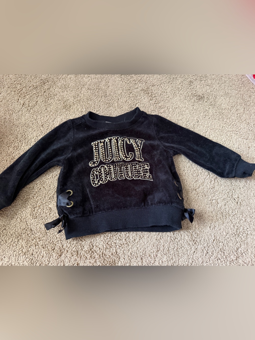Juicy Couture Baby Infant Girl’s Size 12 Months Black Gold Velour Top Sweatshirt
